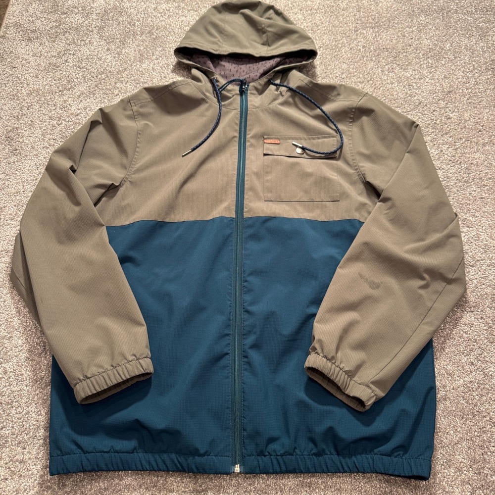 Voyager Windbreaker Jacket Mens XL Blue Tan Colorblock Gorpcore Utility Outdoor